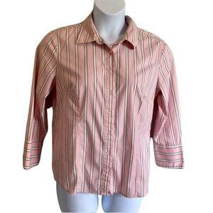 Attention Womens 3/4 Sleeve Button Down Striped Shirt Large